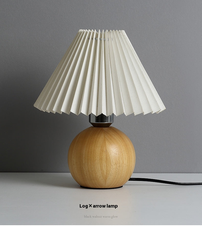 Lumva Wren | Natural Wood Bedside Lamp with Pleated Shade